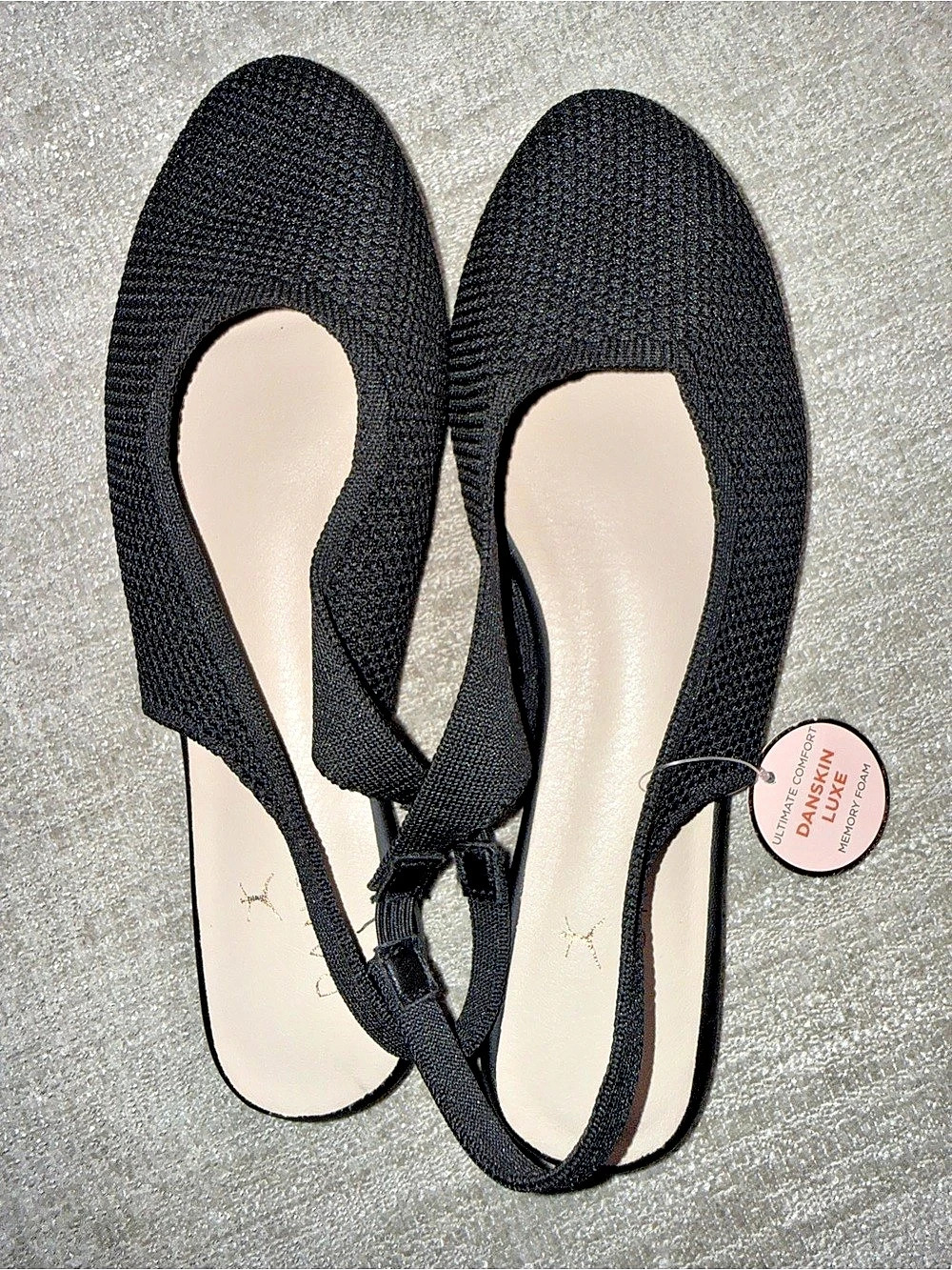 Danskin Luxe Women’s Black Knit Slingback Flats Memory Foam Size 8 NWOB